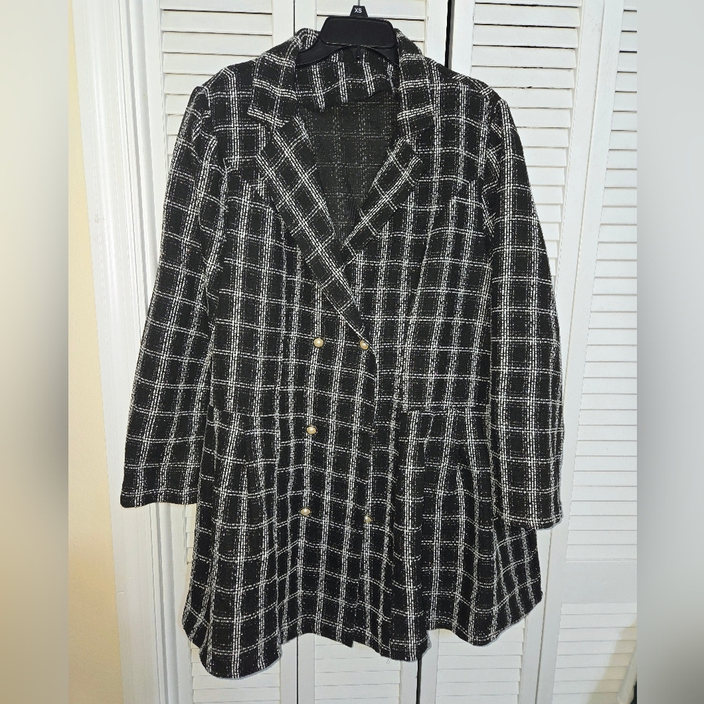 Shein Curve Women's 3X Plaid Double Breasted Coat